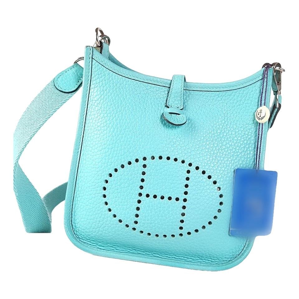 Hermes Evelyne Handbag Turquoise Clemence Leather 2074