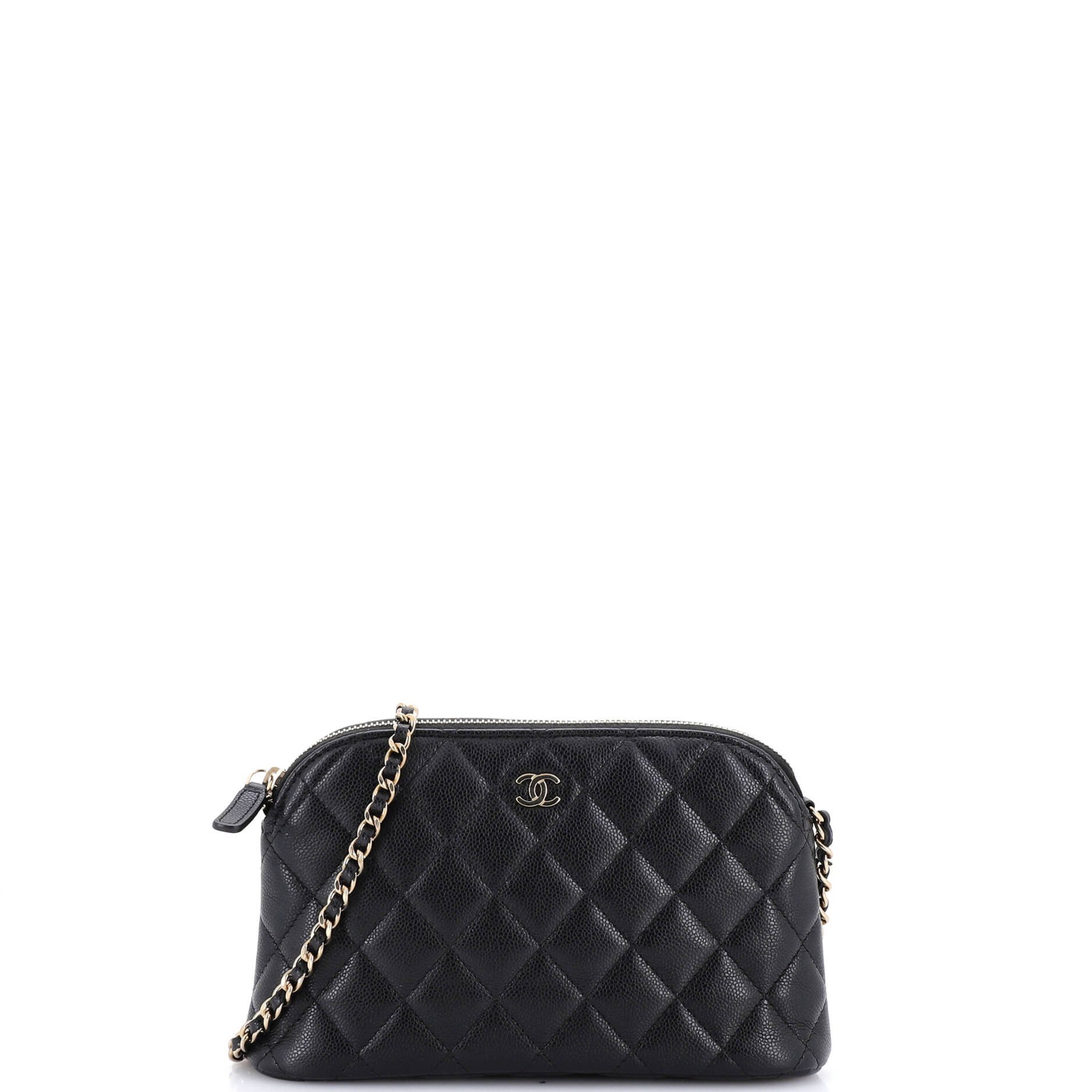 CC Dome Zip Clutch with Chain Quilted Caviar Small