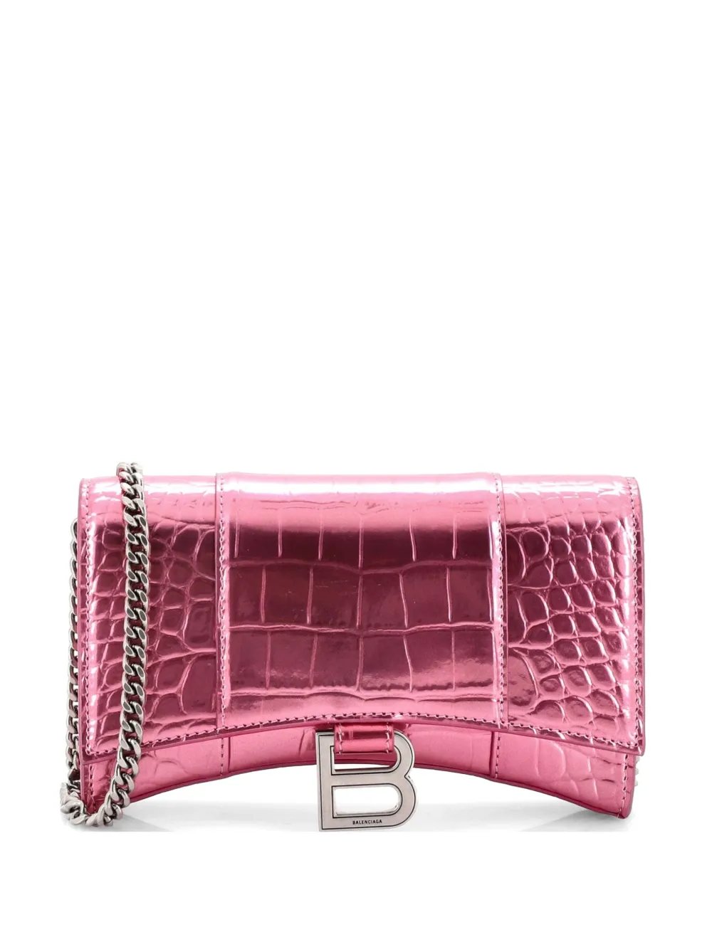 Hourglass Chain Wallet Crocodile Embossed Leather clutch bag
