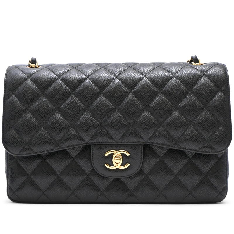 Black Quilted Caviar Jumbo Timeless Double Flap Gold Hardware, 2016-2017