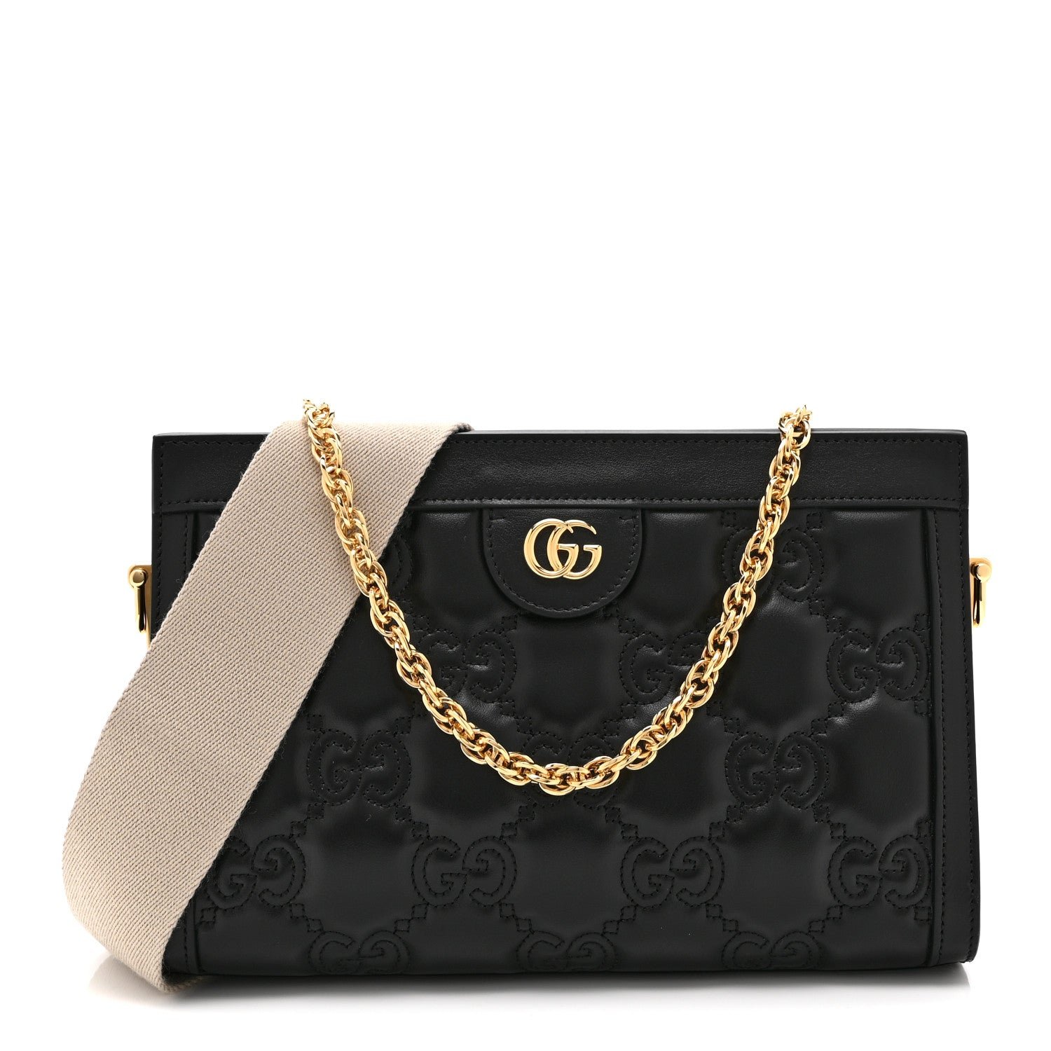 Gucci Calfskin GG Matelasse Small Slim Chain Shoulder Bag Black Natural