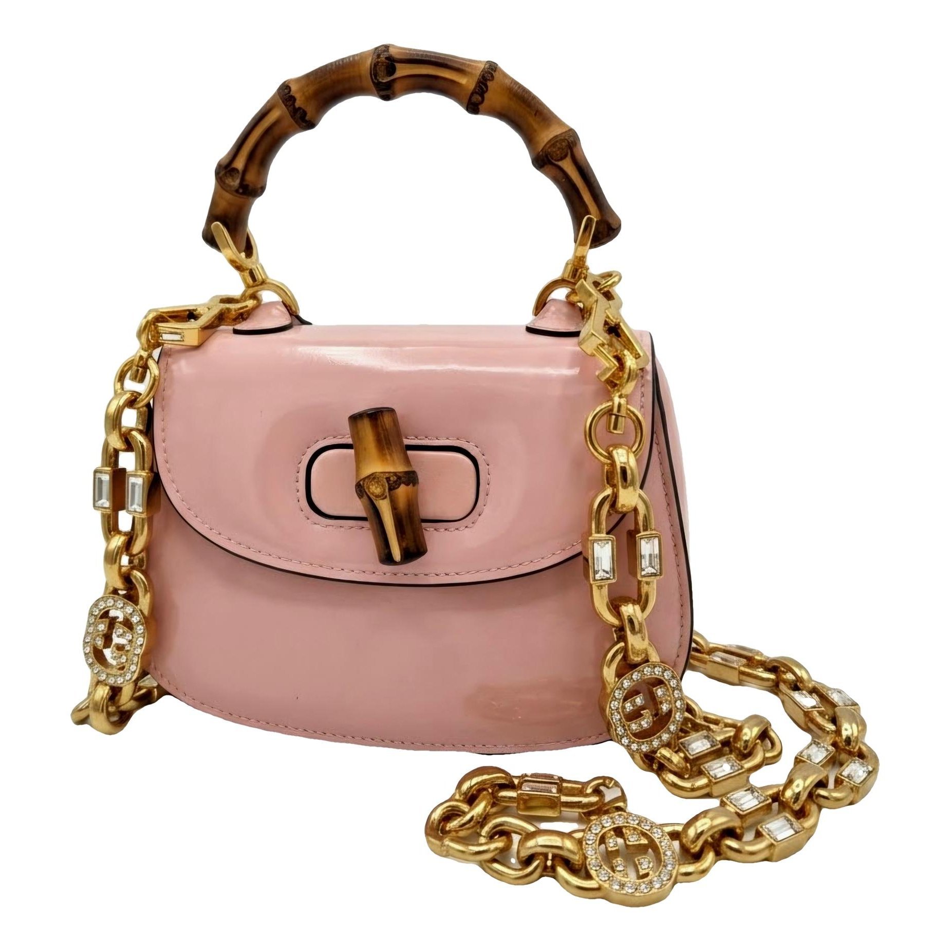 Convertible Bamboo Top Handle patent leather handbag