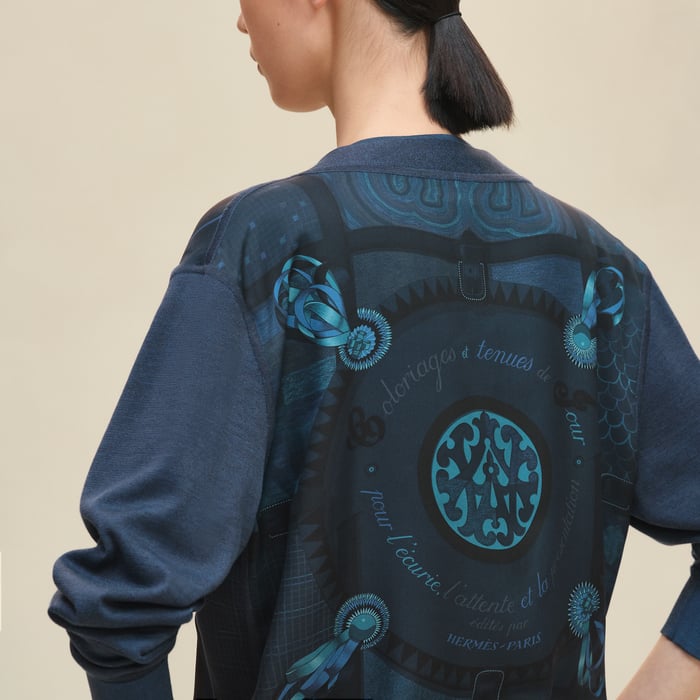 Bleu Encre "Coloriages De Jour" Short Long-sleeve Twillaine Cardigan
