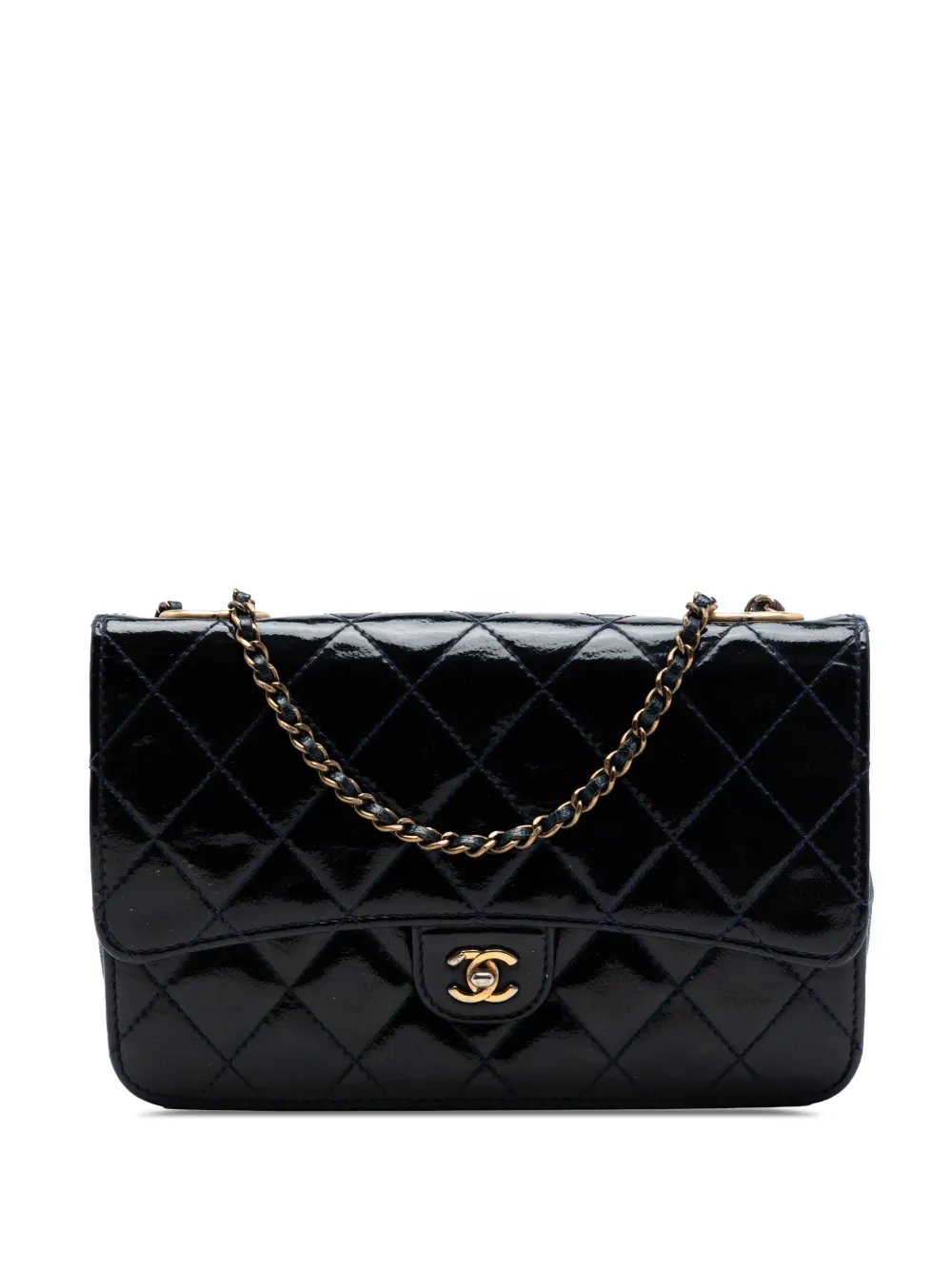 2015-2016 Quilted Patent and Goatskin CC Eyelet Wallet On Chain crossbody bag