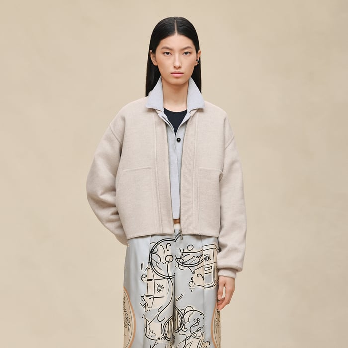 Beige Naturel Mixed Knit Jacket