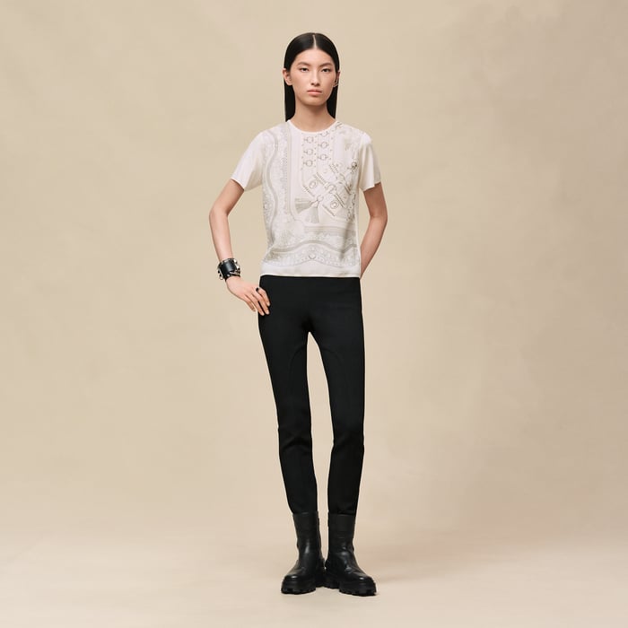 Gris Perle "Aux Champs En Fleurs Raye" Short-sleeve Sweater