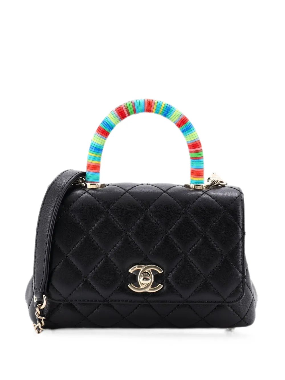 Coco Top Handle Bag Quilted Goatskin with Multicolor Handle Extra Mini satchel