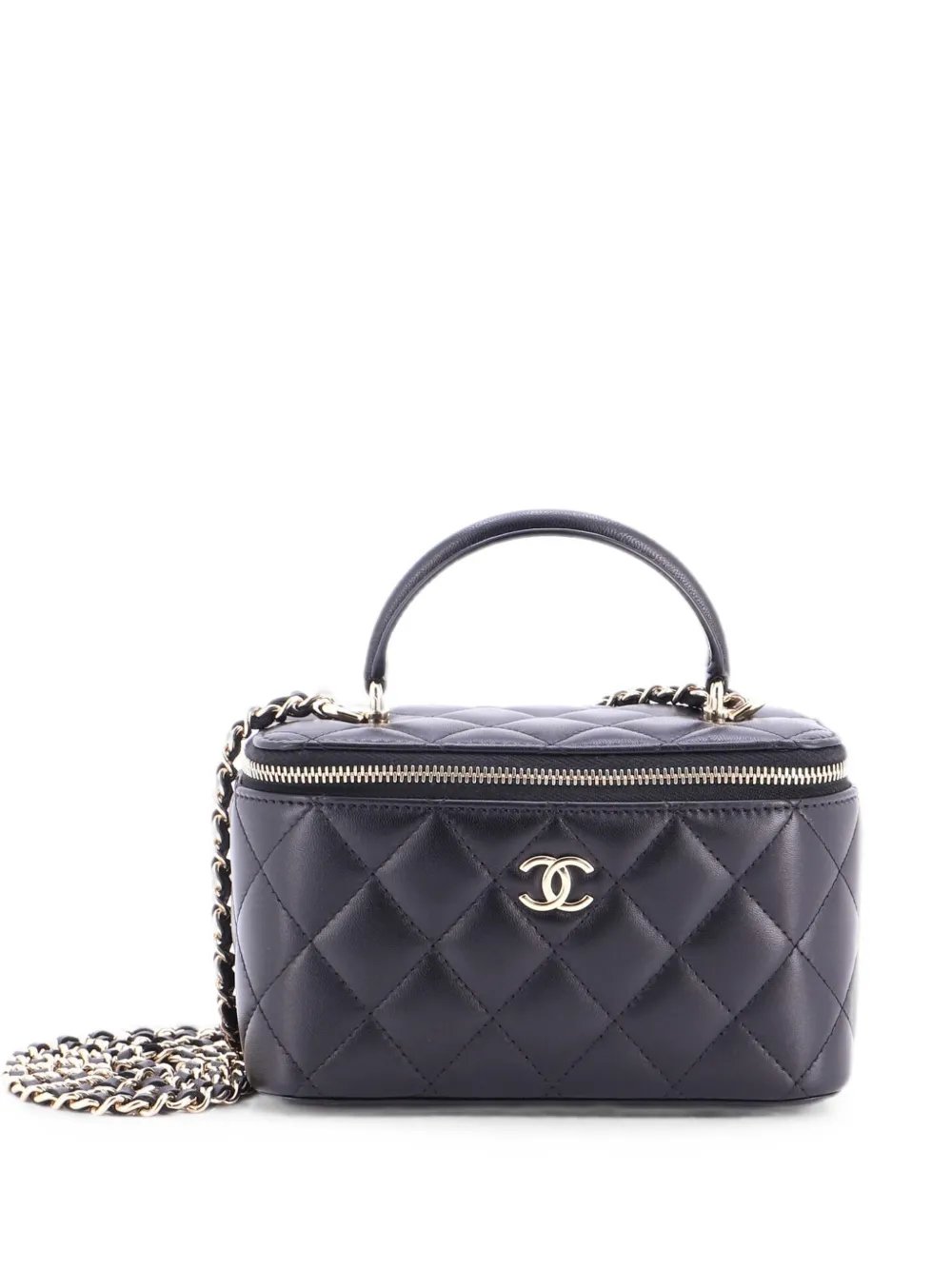 Classic Top Handle Vanity Case with Chain Quilted Lambskin Small crossbody bag