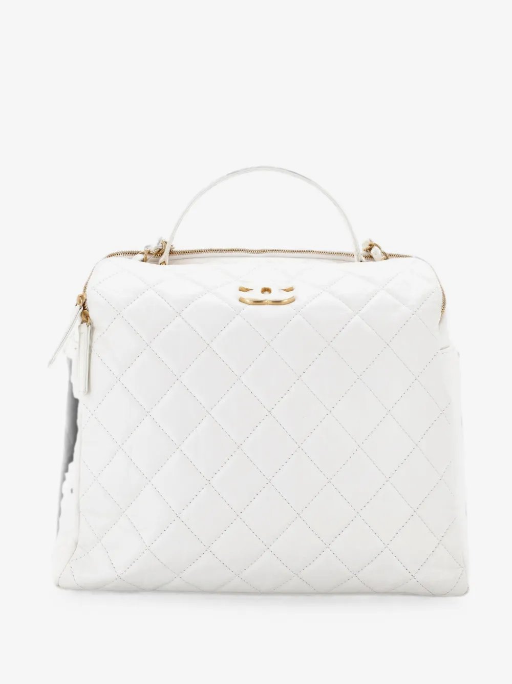 CC Double Zip Top Handle Bowler Bag Quilted Aged Calfskin Large handbag