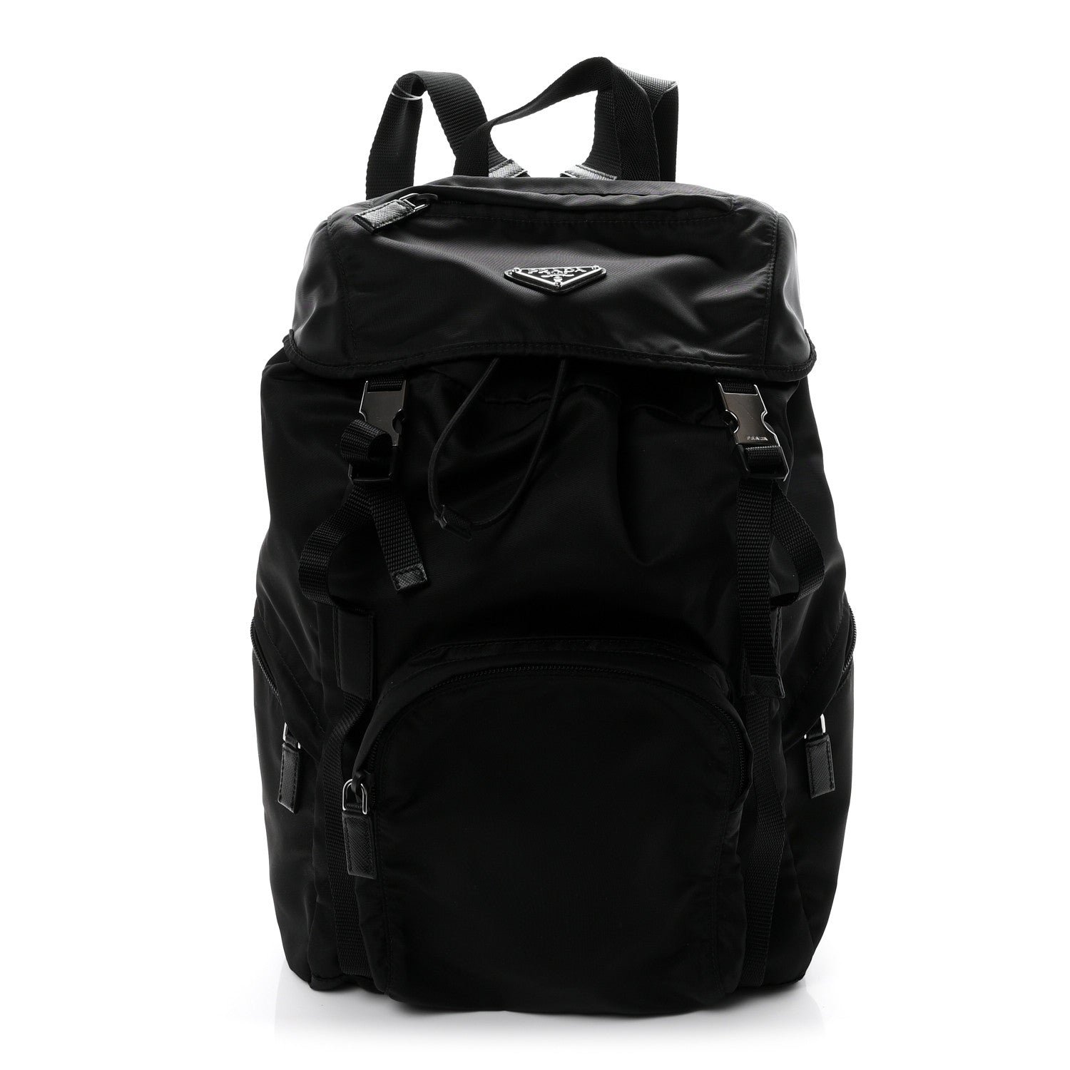 Prada Re-Nylon Saffiano Logo Double Buckle Backpack Black