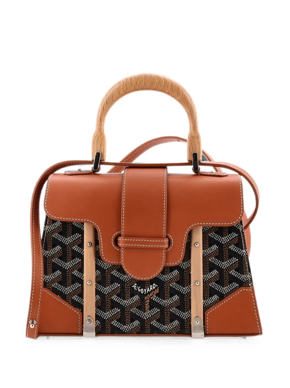 Structured Saigon Top Handle Bag Coated Canvas with Leather Mini satchel