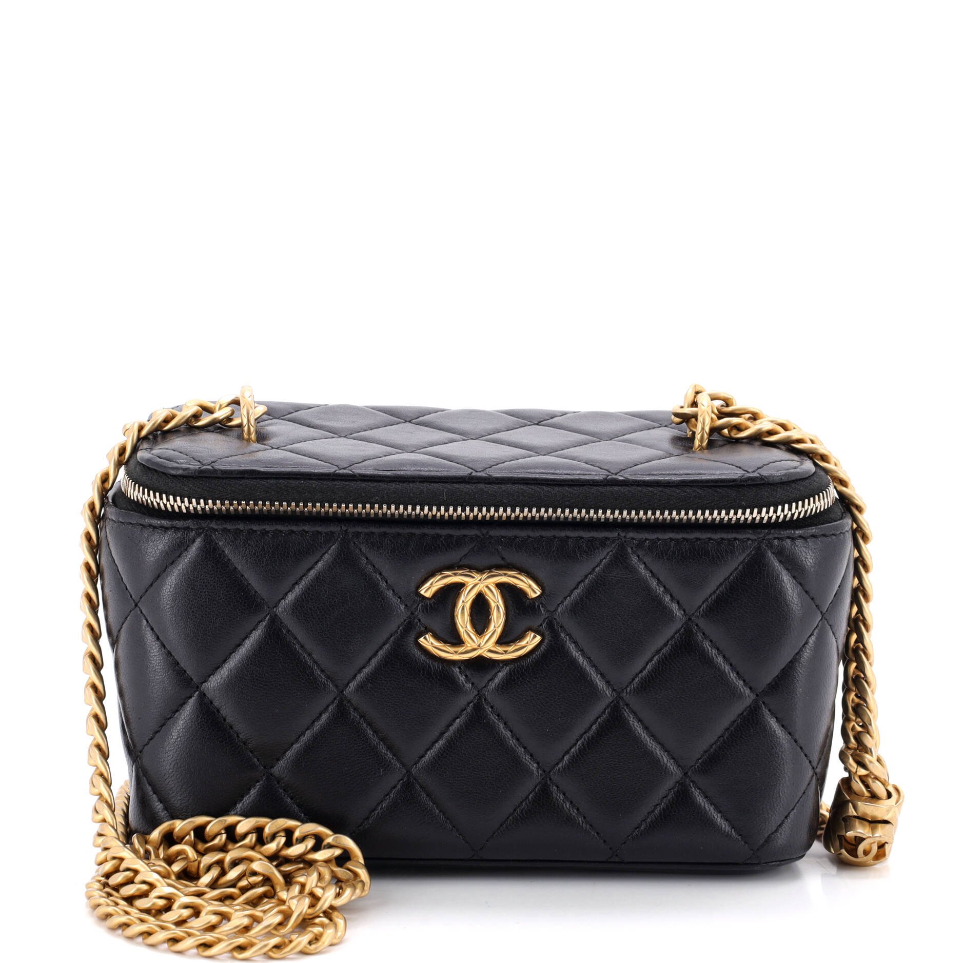 All Slide Long Vanity Case with Chain Quilted Lambskin Small