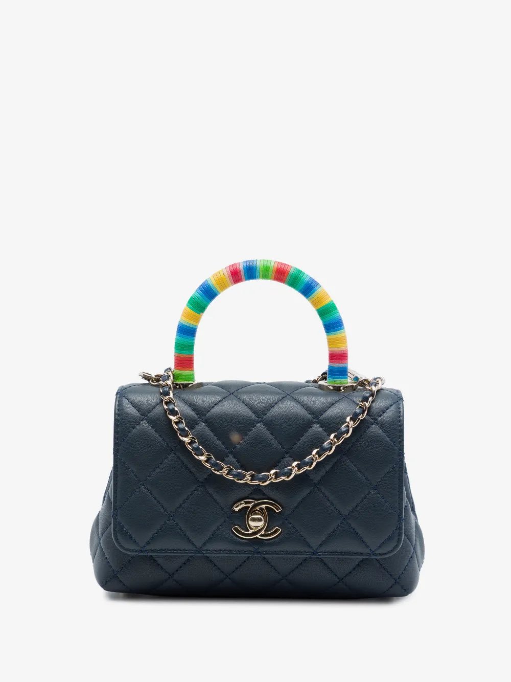 2021 Extra Mini Quilted Lambskin Rainbow Coco Top Handle Bag satchel