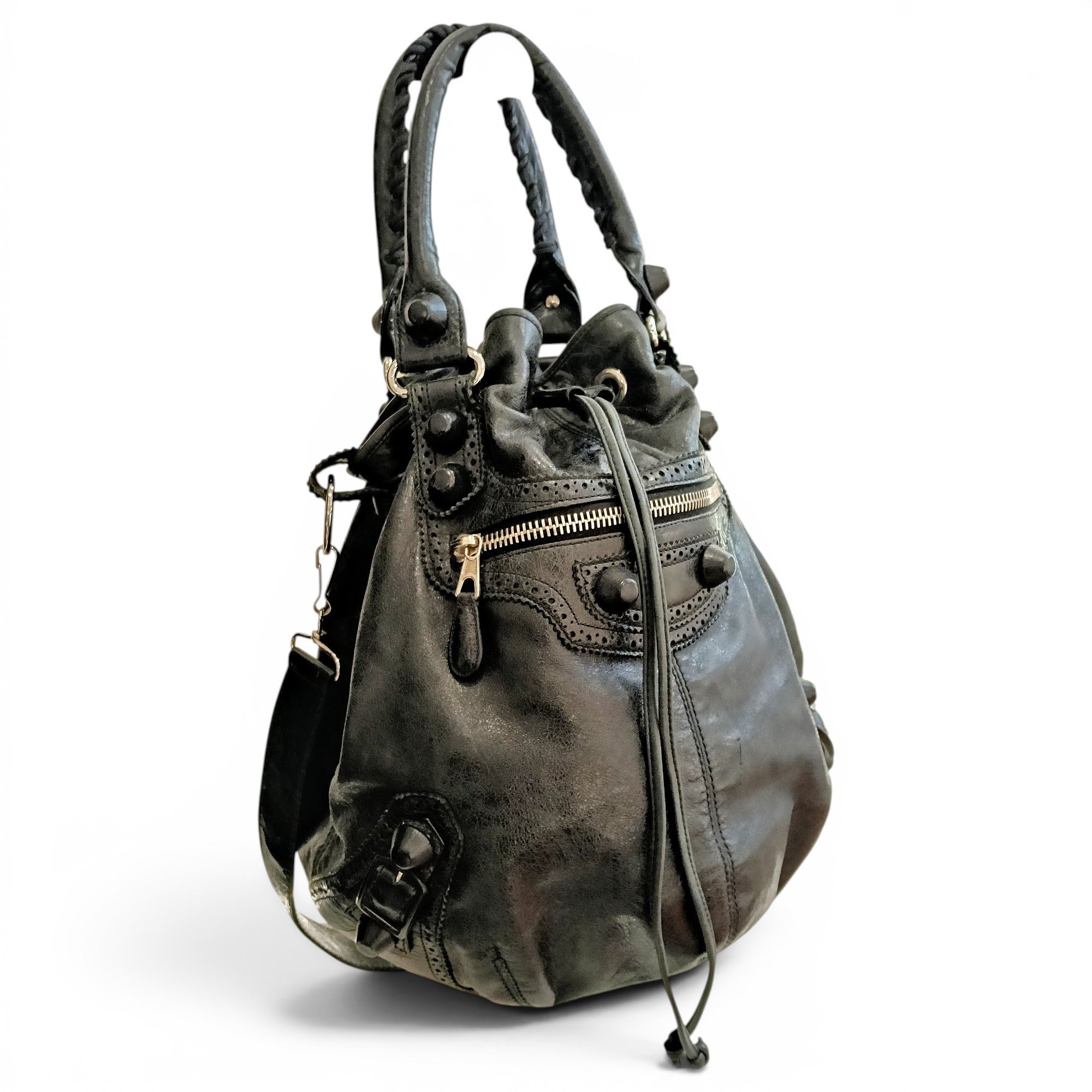 Pompon leather crossbody bag