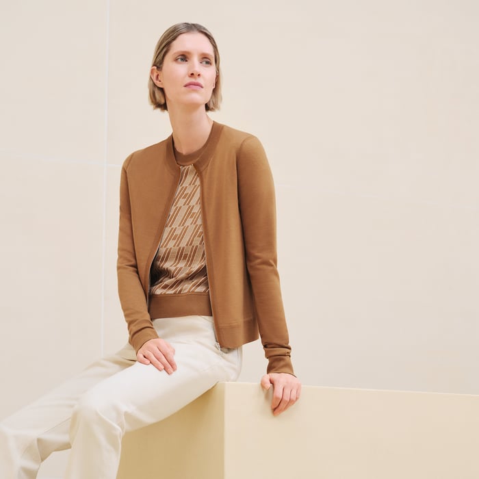 Marron Caramel "H En Biais" Long-sleeve Cardigan