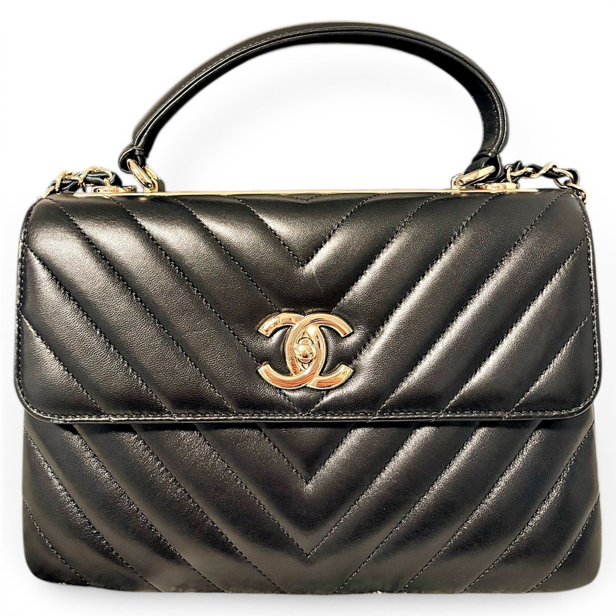 Trendy CC Top Handle leather handbag