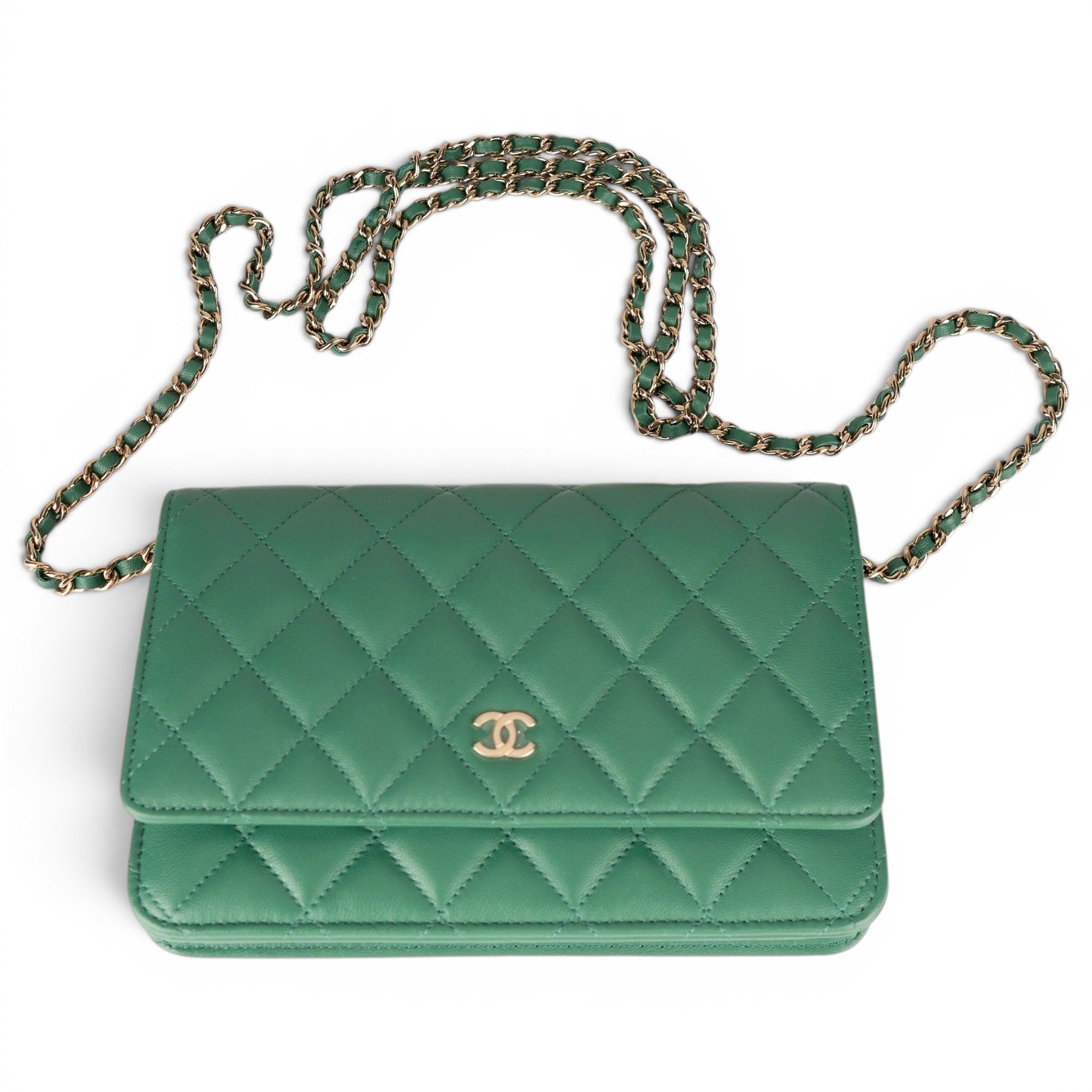 Trendy CC Wallet on Chain leather handbag