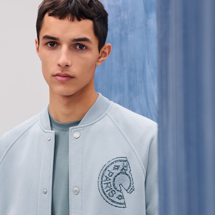 Bleu Glacier Varsity Jacket With Clou De Selle Detail