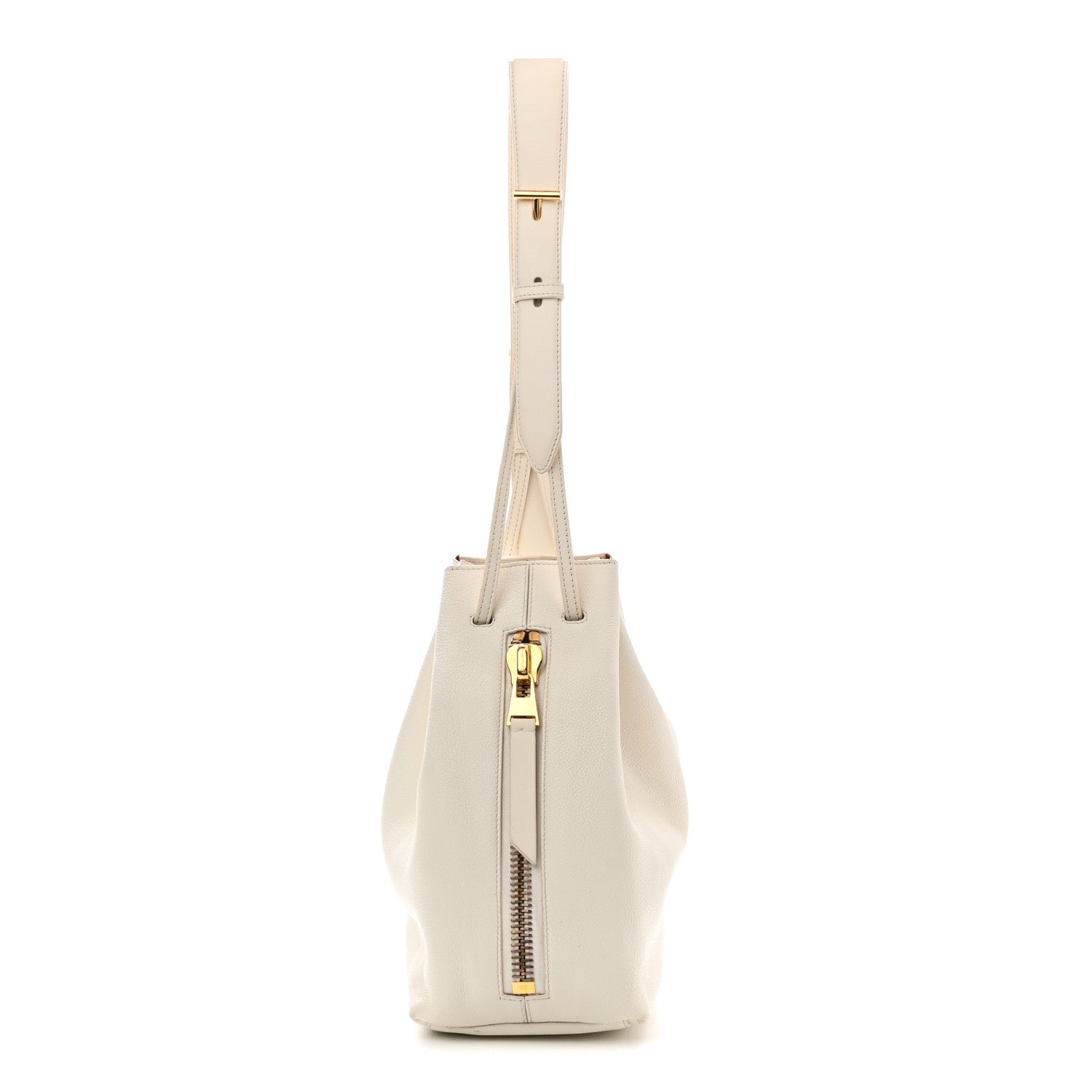 Tom Ford Calfskin Zip Bucket Bag White