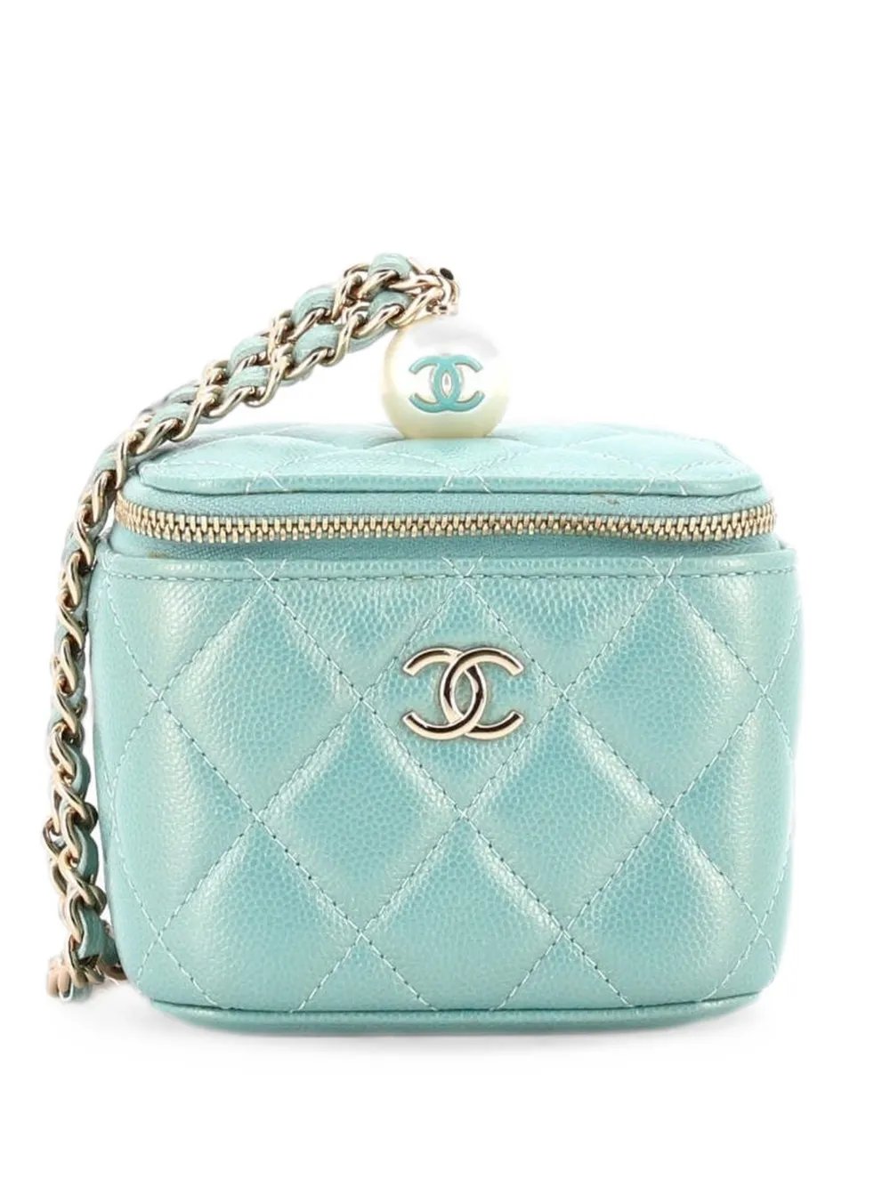 Classic Pearl Vanity Case with Chain Quilted Iridescent Caviar Mini crossbody bag