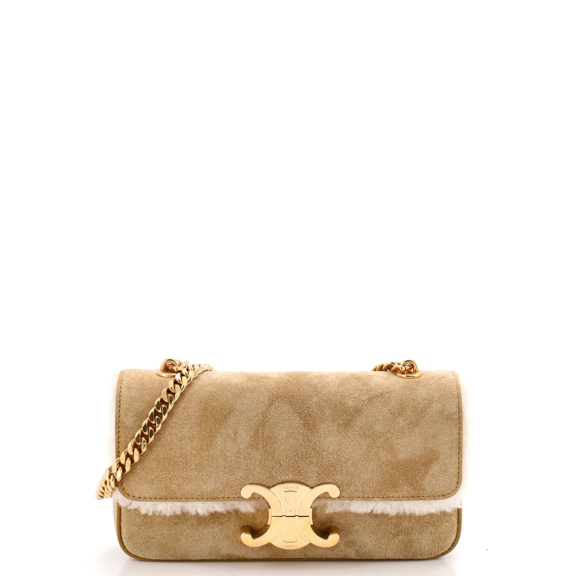 Triomphe Chain Shoulder Bag Suede with Shearling Small