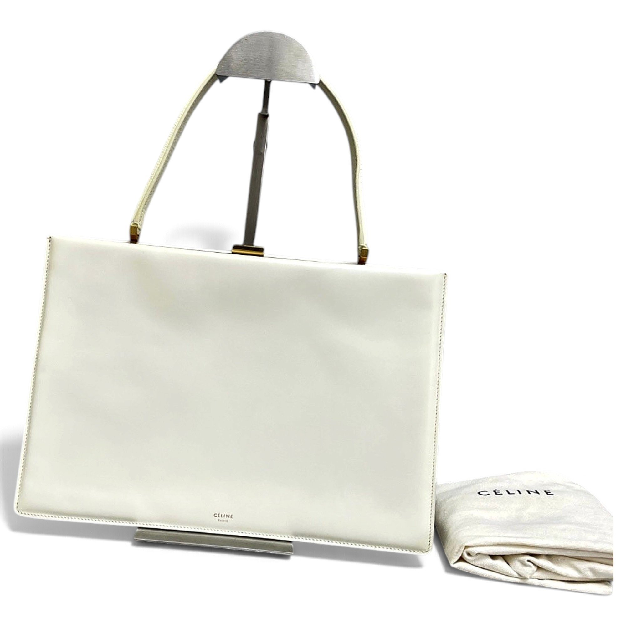 Clasp leather handbag