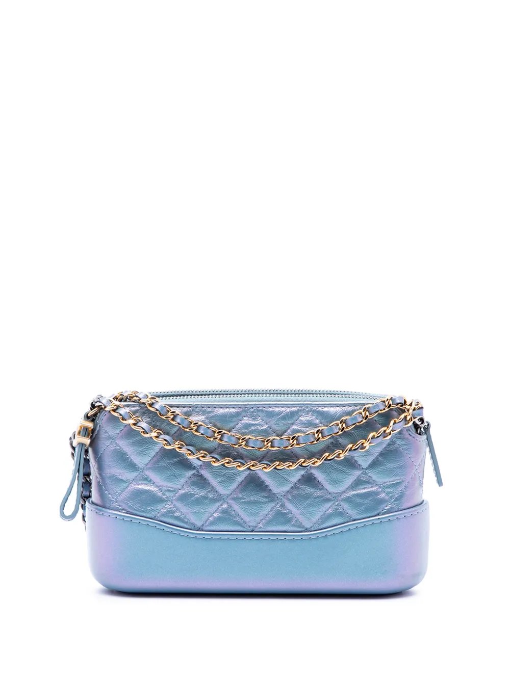 2019 Iridescent Aged Calfskin Gabrielle Double Zip Clutch with Chain crossbody bag