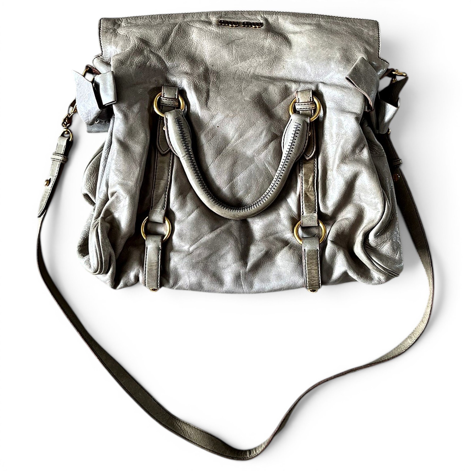 Bow bag leather handbag