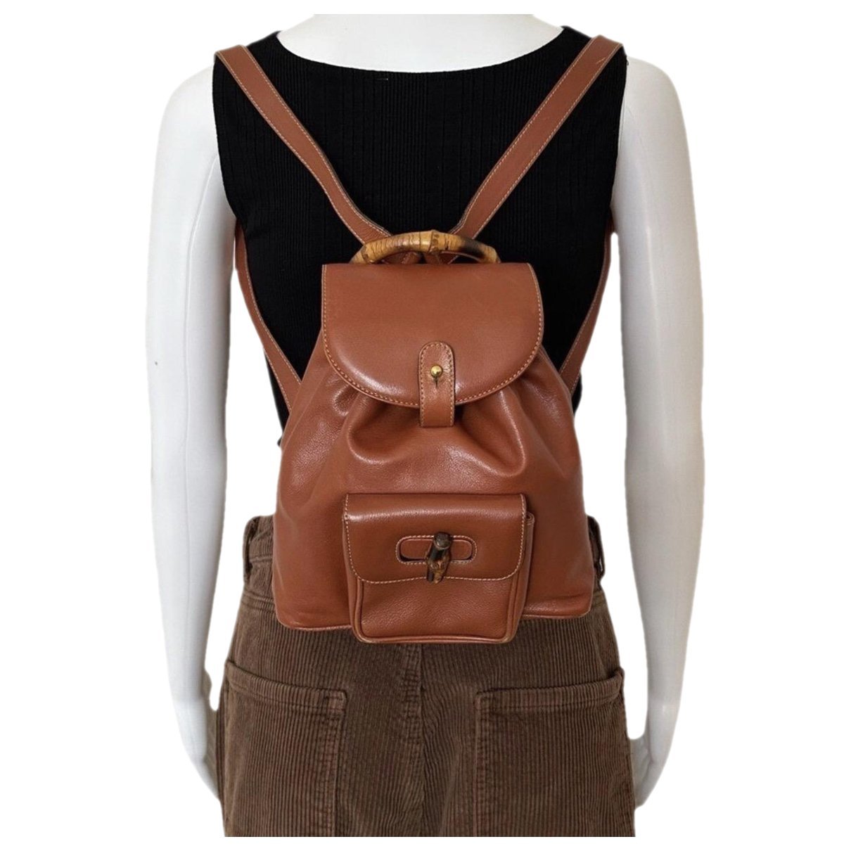 Bamboo Tassel Oval leather backpack
