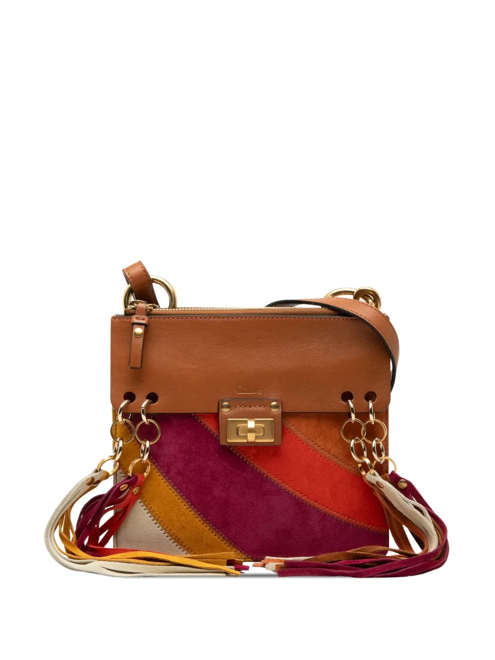 Chloe 2016 Small Calfskin and Suede Patchwork Fringe Jane crossbody bag