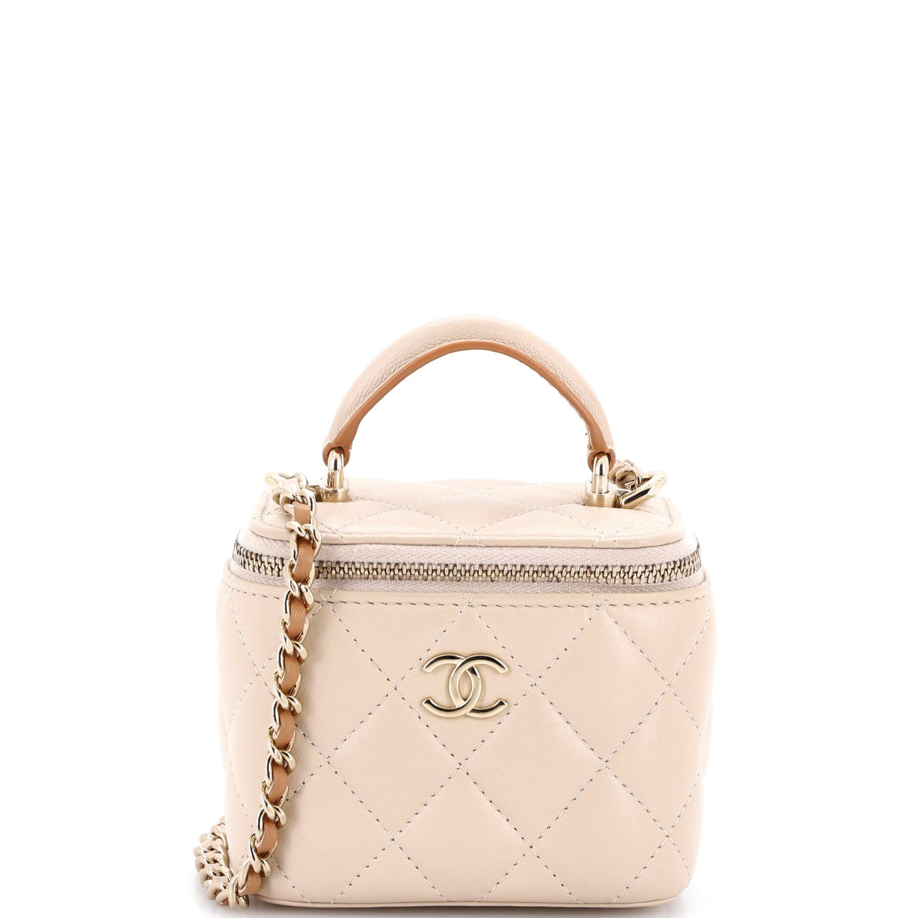Classic Top Handle Vanity Case with Chain Quilted Lambskin Mini