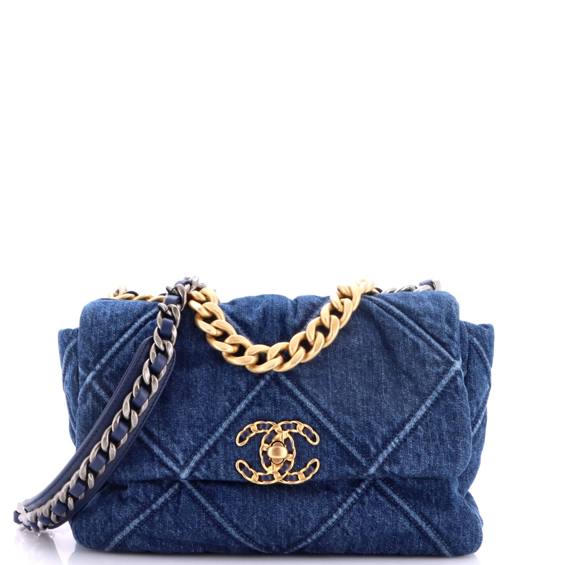 19 Flap Bag Quilted Denim Medium
