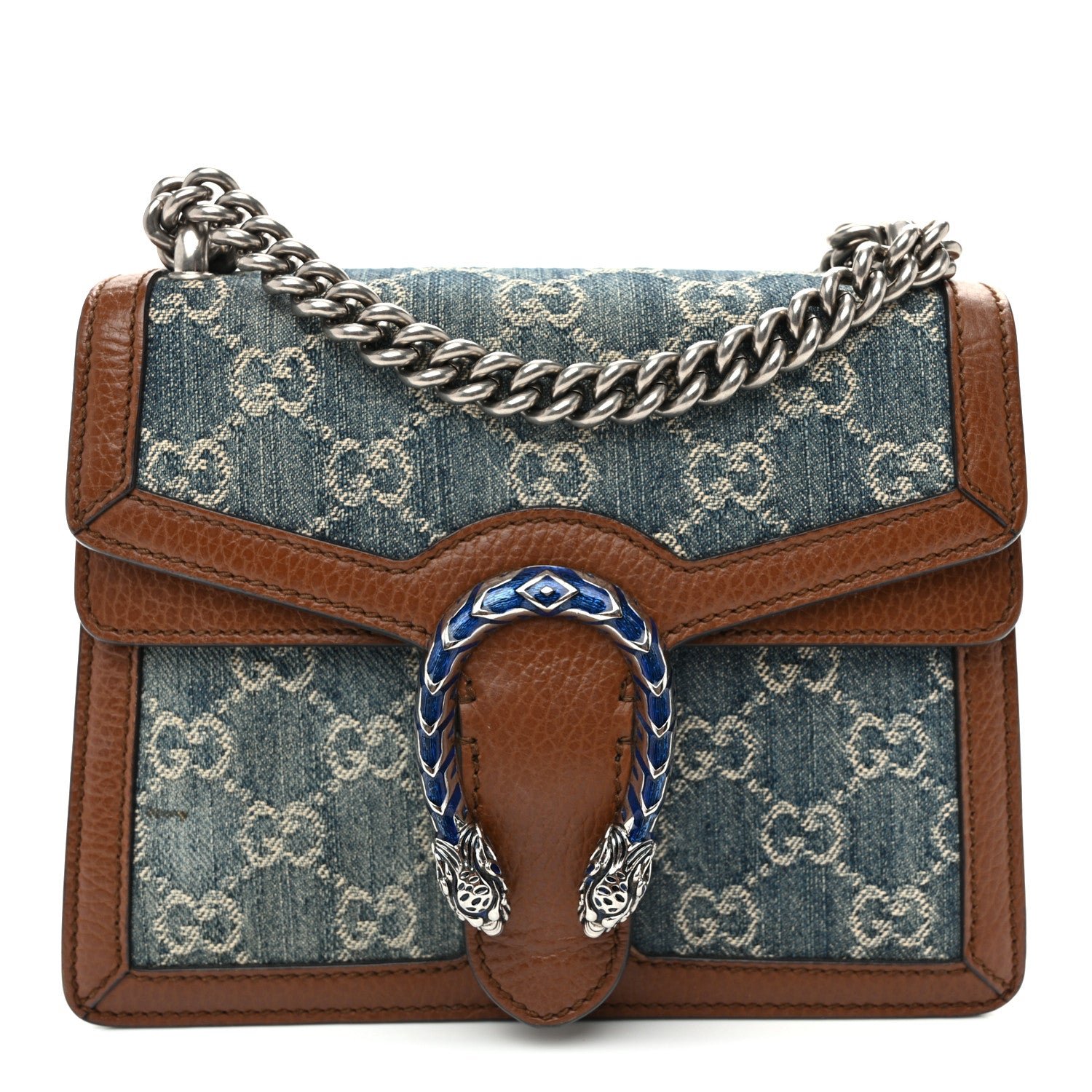 Gucci New Denim GG Monogram Dollar Calfskin Enamel Mini Dionysus Shoulder Bag Blue Tea Cuir Epilog Electric Blue