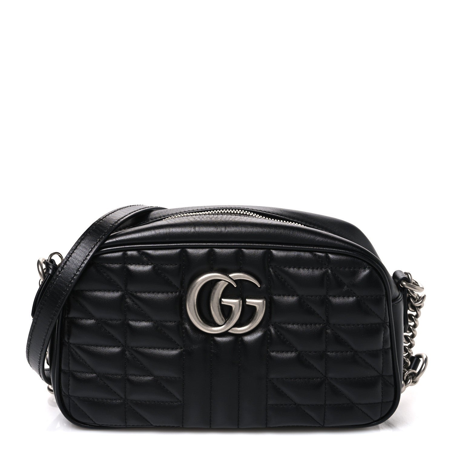 Gucci Calfskin Matelasse Aria Small GG Marmont Chain Shoulder Bag Black