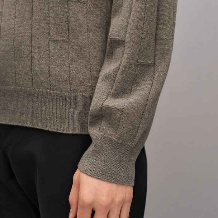 Taupe "H En Echelle" Crewneck Cashmere Sweater