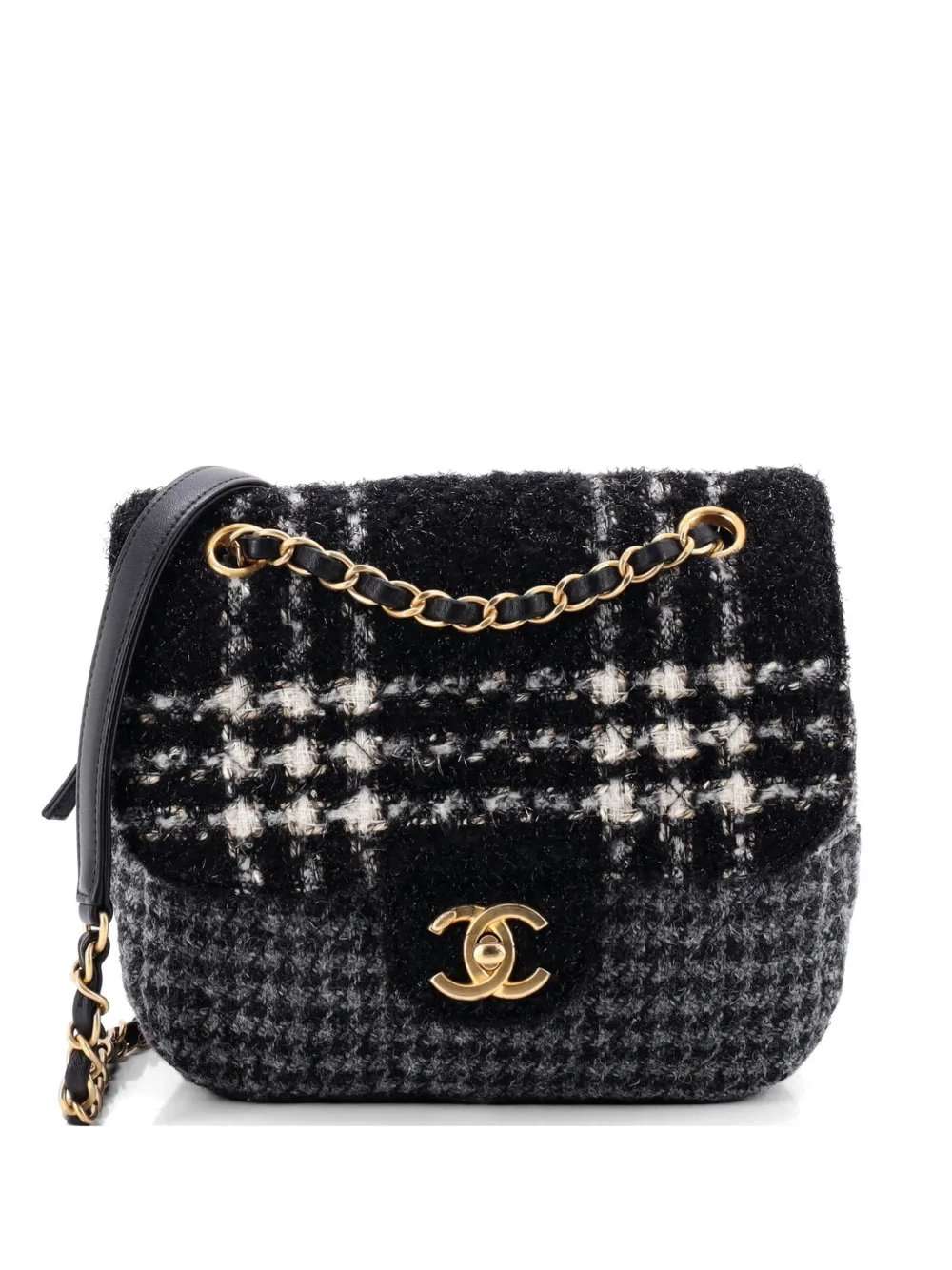 CC Square Zip Flap Bag Quilted Tweed Mini crossbody bag