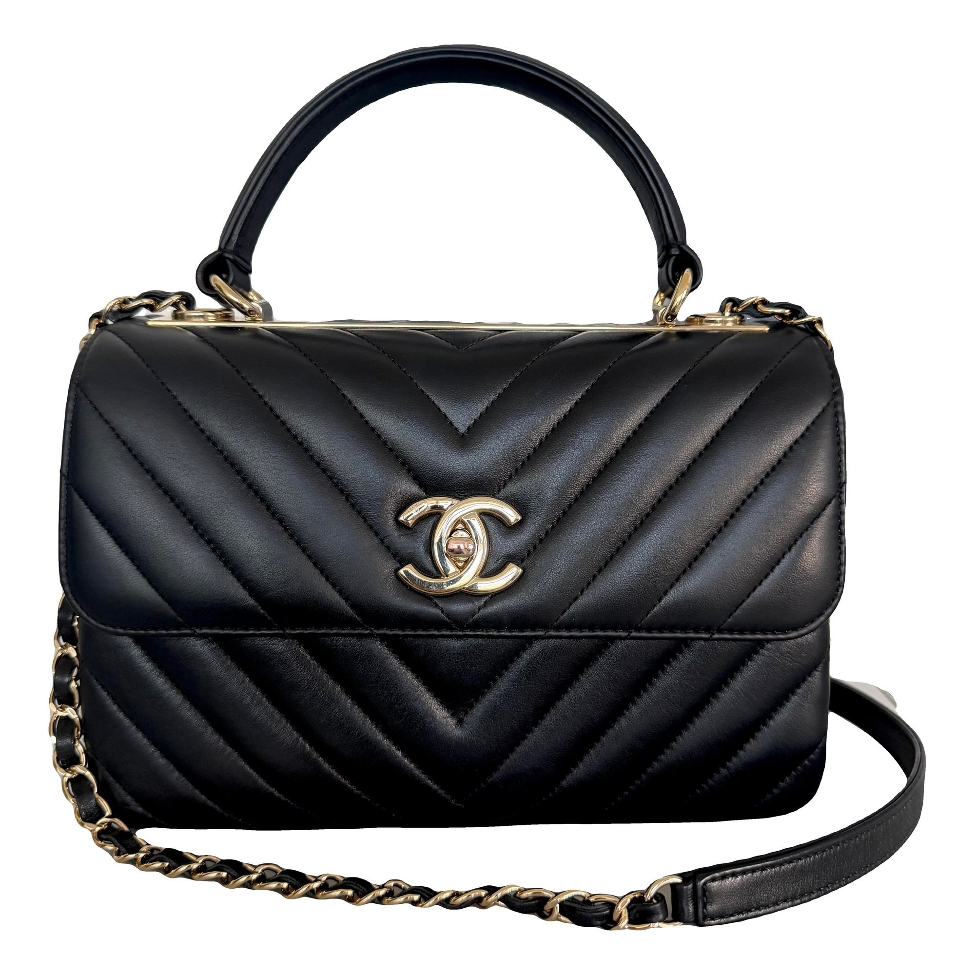 Trendy CC Top Handle leather handbag