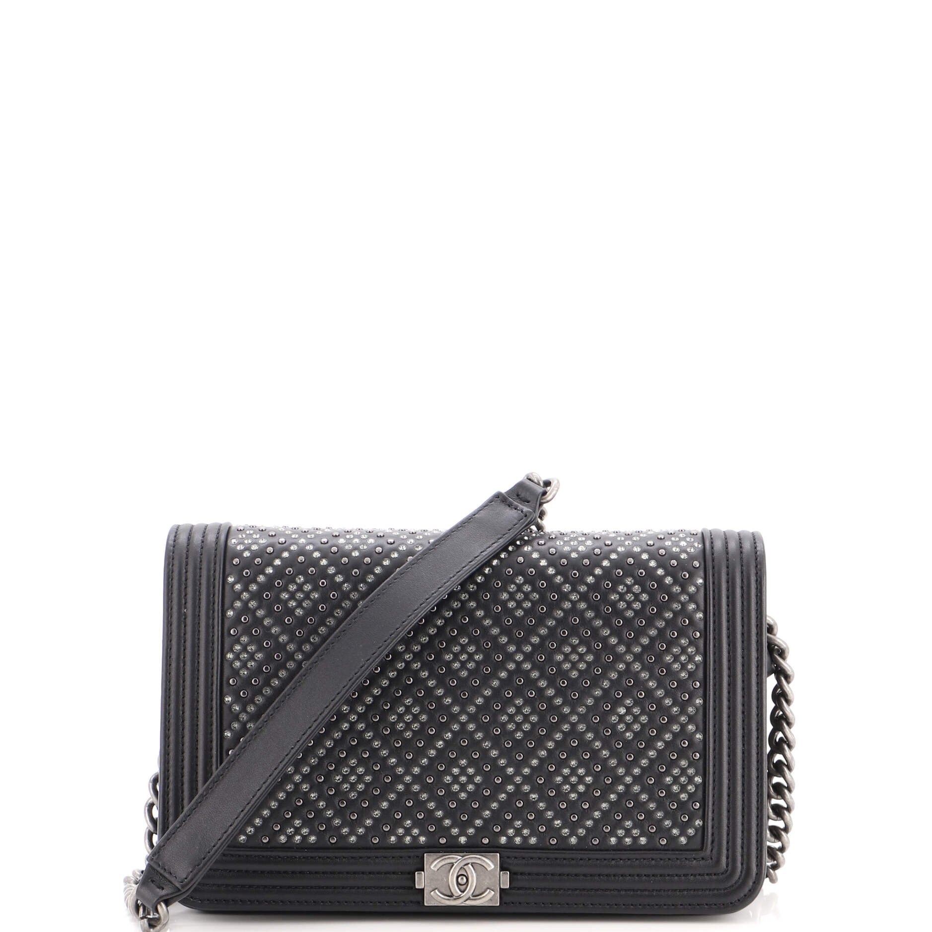 Boy Wallet on Chain Crystal Studded Calfskin