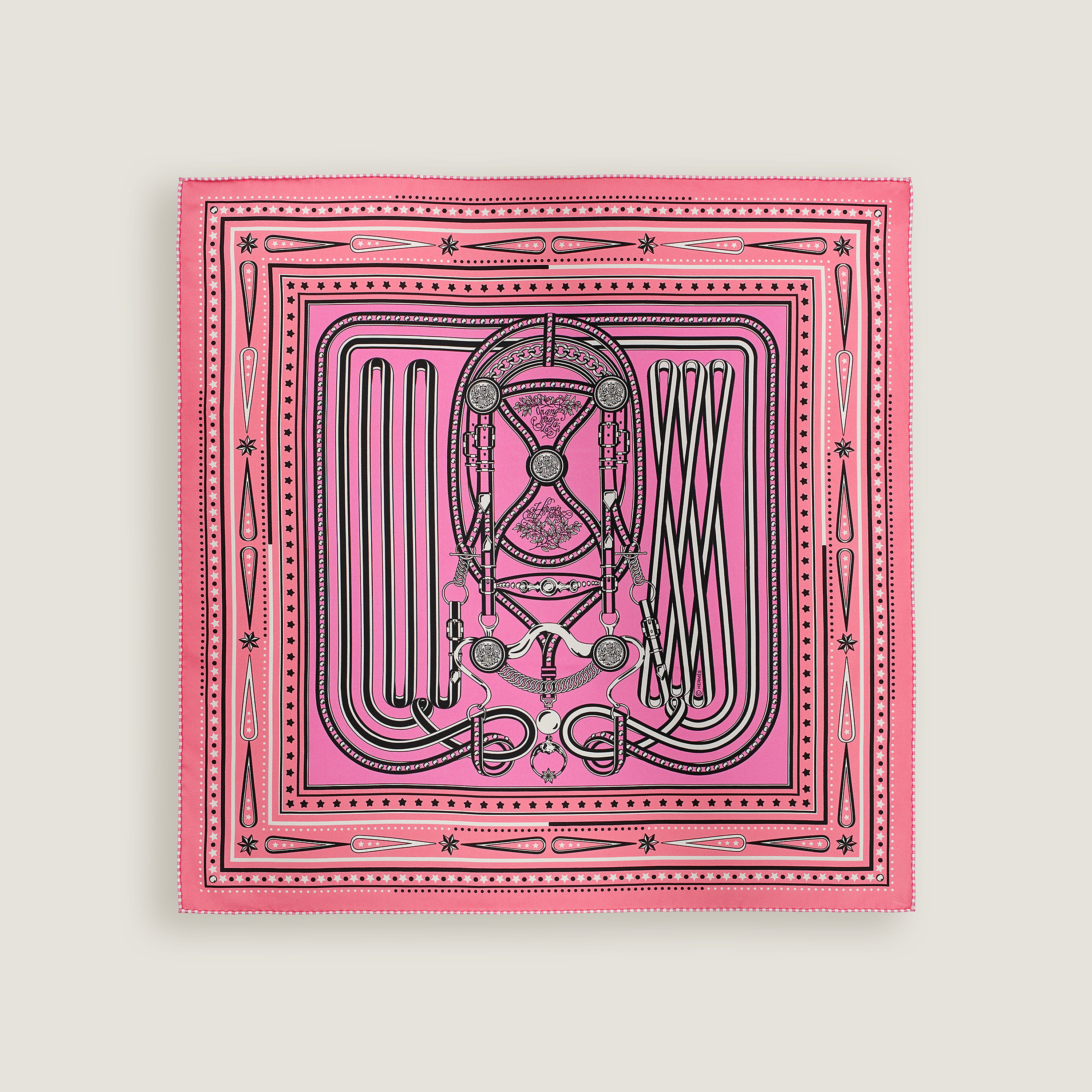 Hermès Grand Tralala bandana 55 Rose Bonbon/Rose Vif/Noir | BagUSeek