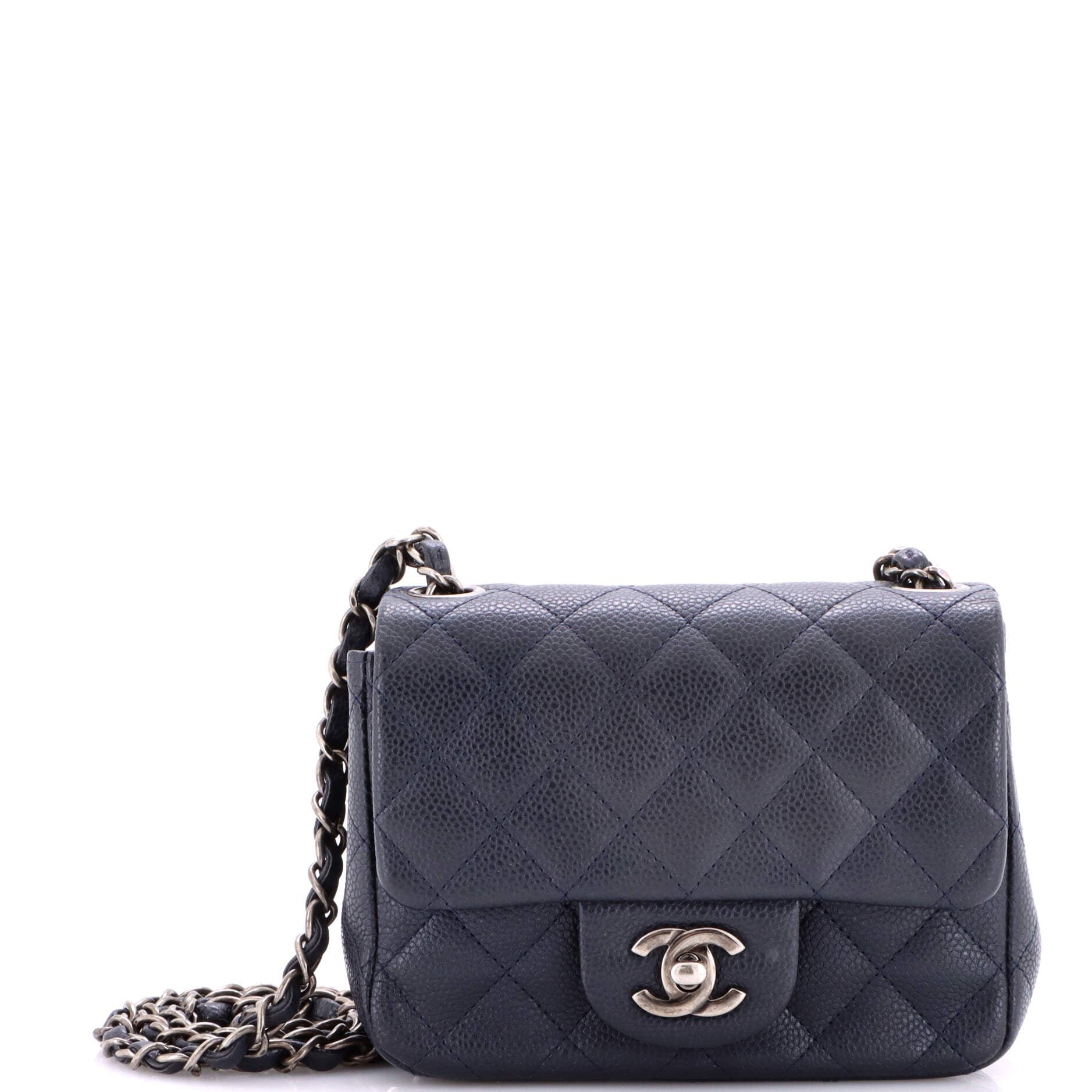 Square Classic Single Flap Bag Quilted Caviar Mini