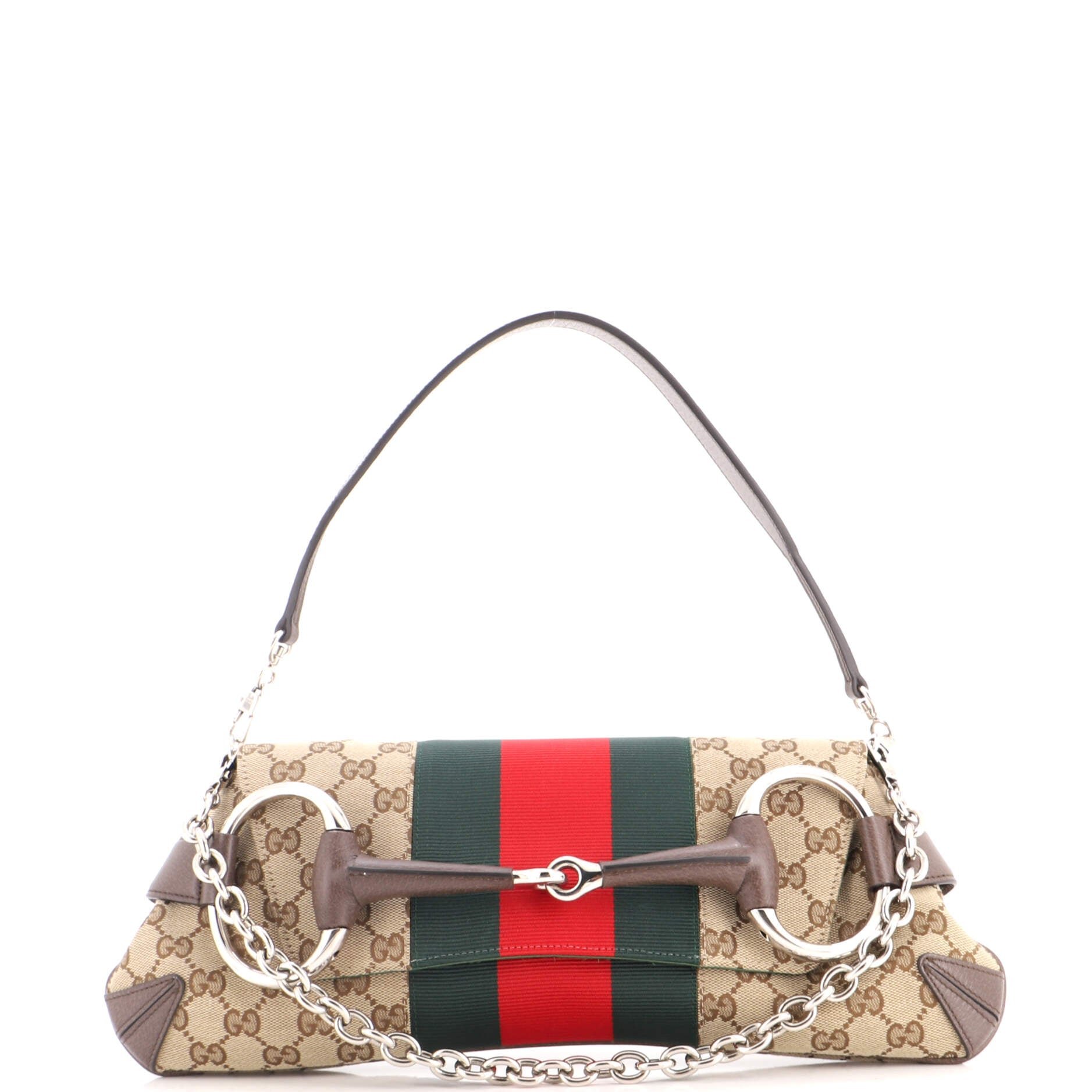 Horsebit NM Web Chain Clutch GG Canvas Medium