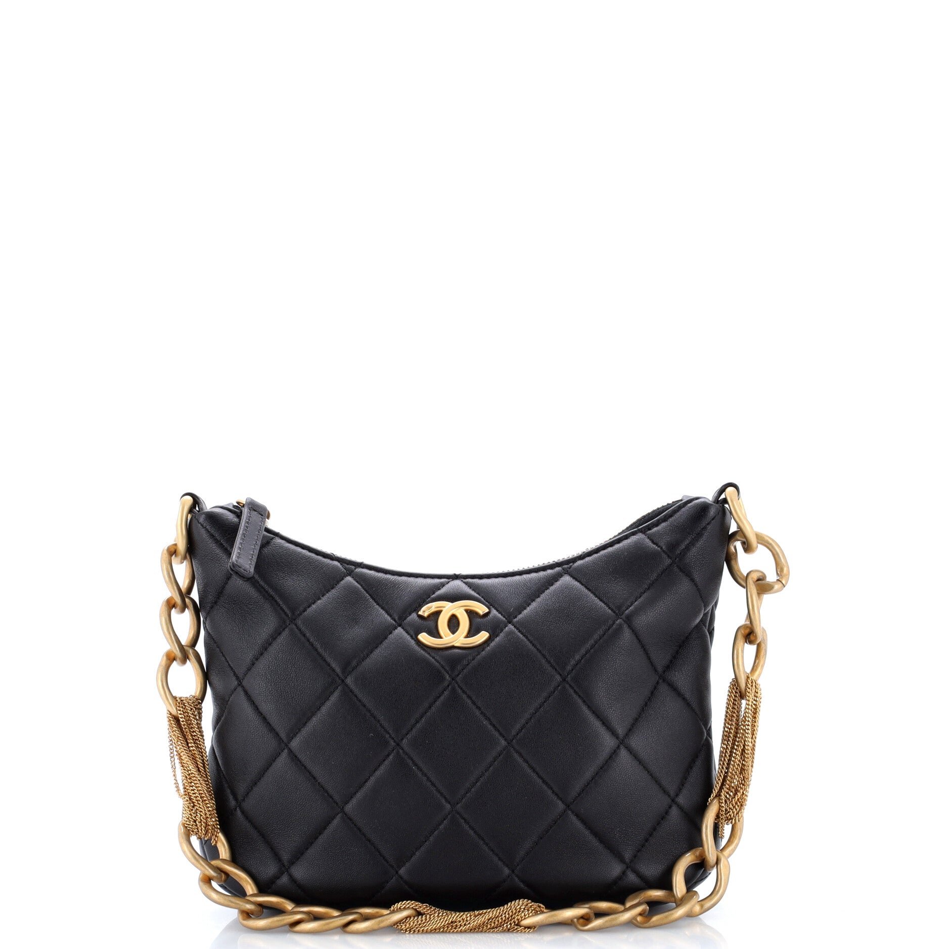 CC Mixed Chain Link Zip Hobo Quilted Lambskin