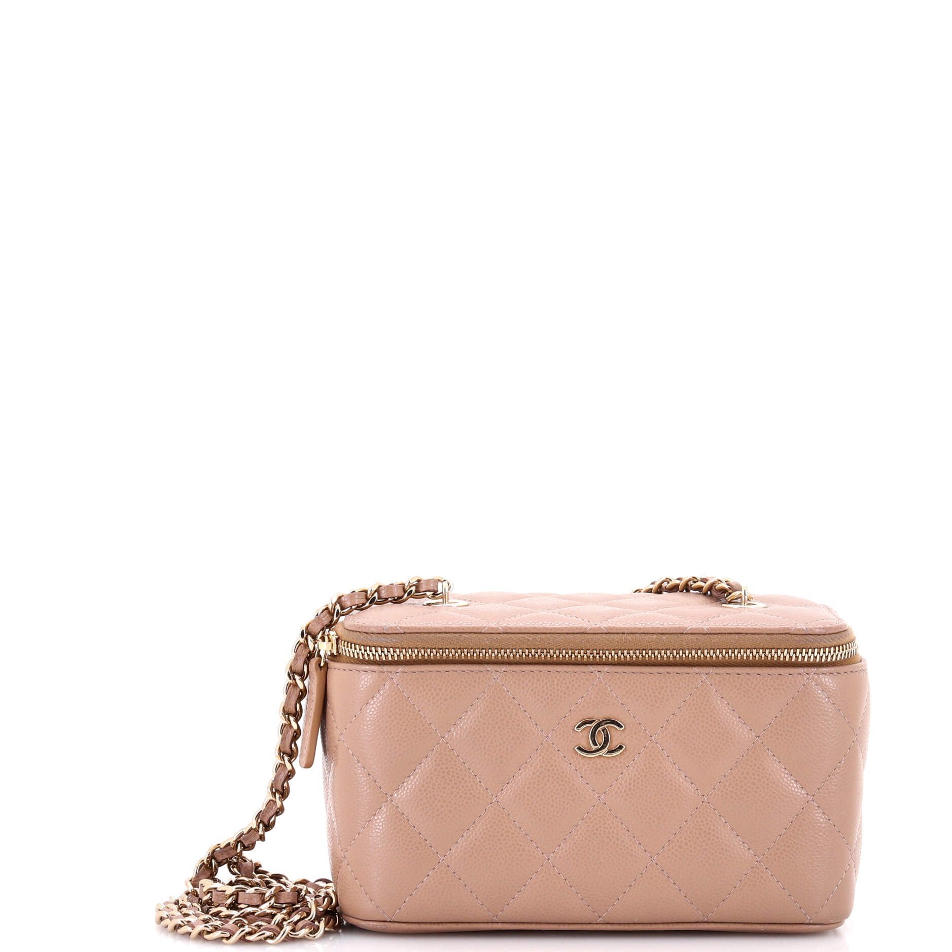 Classic Vanity Case with Chain Quilted Caviar Small