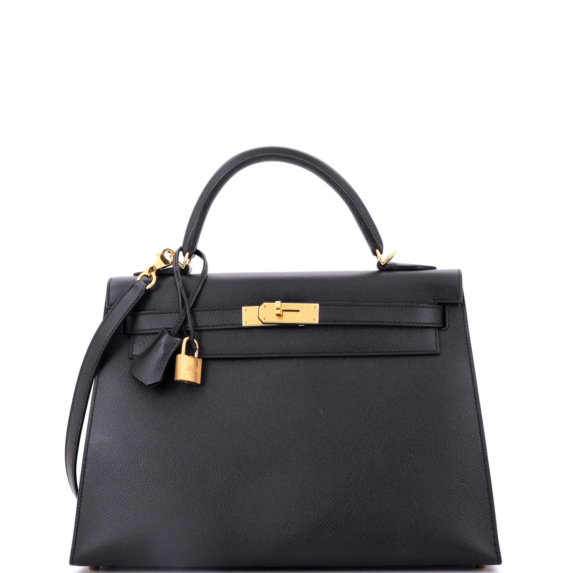 Hermes Kelly Handbag Noir Epsom with Gold Hardware 32