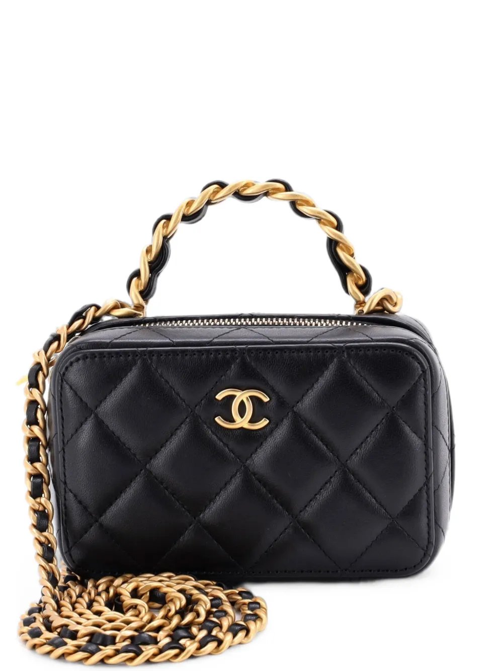 CC Chain Handle Zip Around Vanity Case with Chain Quilted Lambskin Mini crossbody bag
