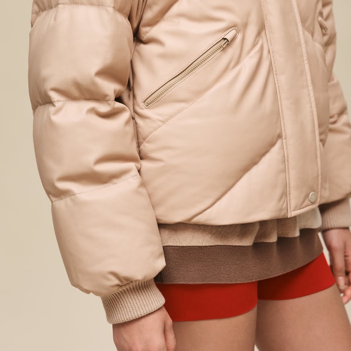 Beige Nomade Smooth Calfskin Puffer Coat