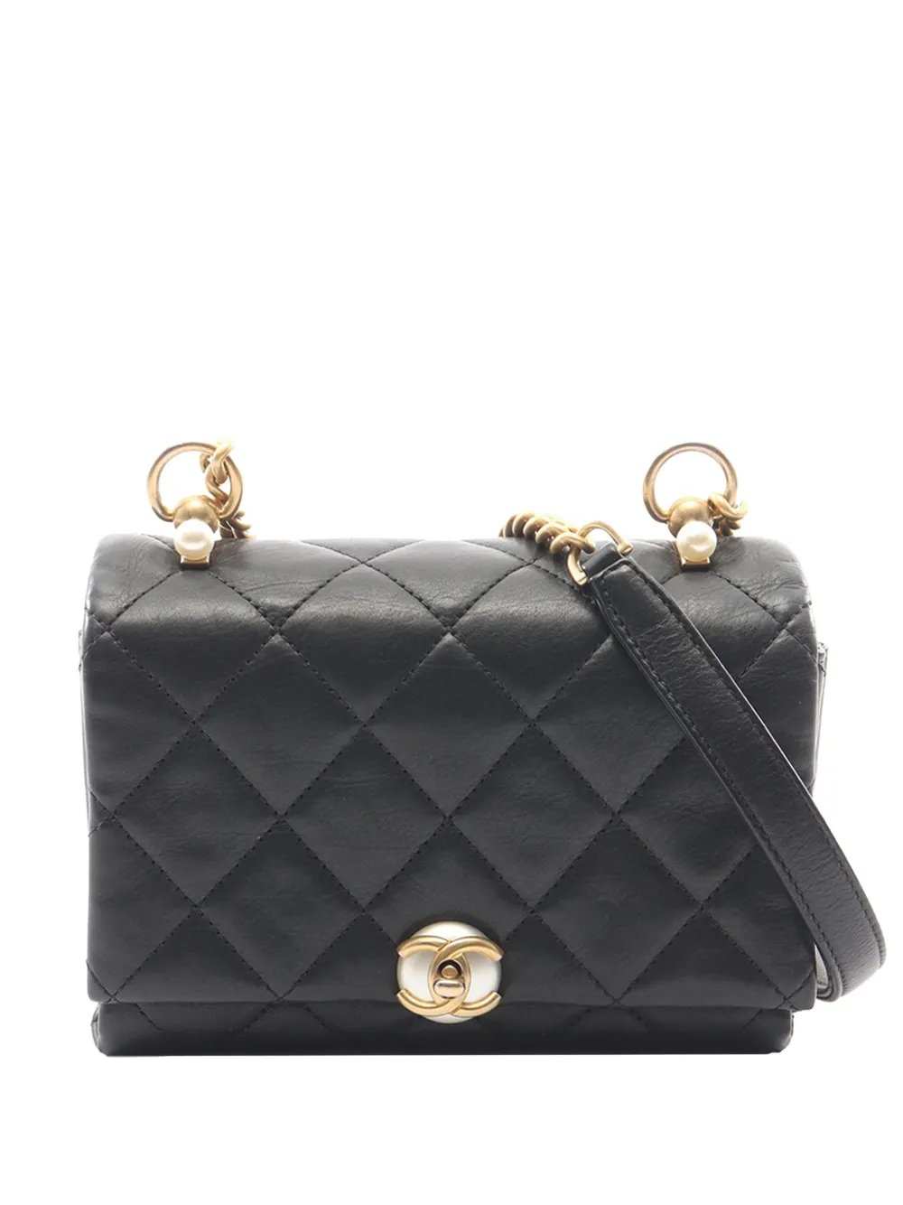 2019 Mini Quilted Calfskin Pearl CC Accordion Flap crossbody bag