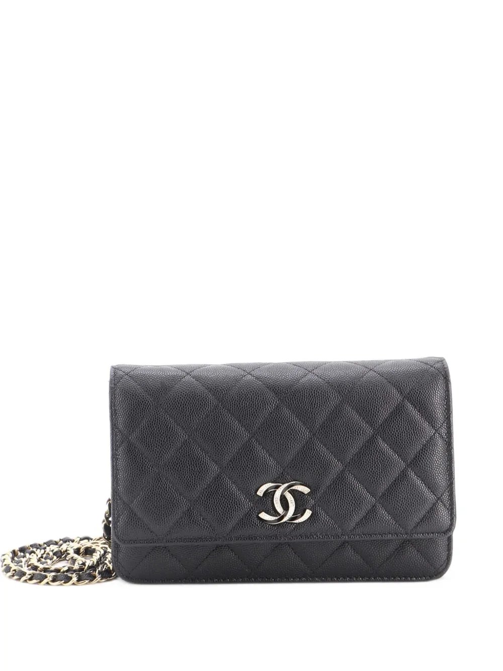 Crystal CC Wallet on Chain Quilted Caviar clutch bag