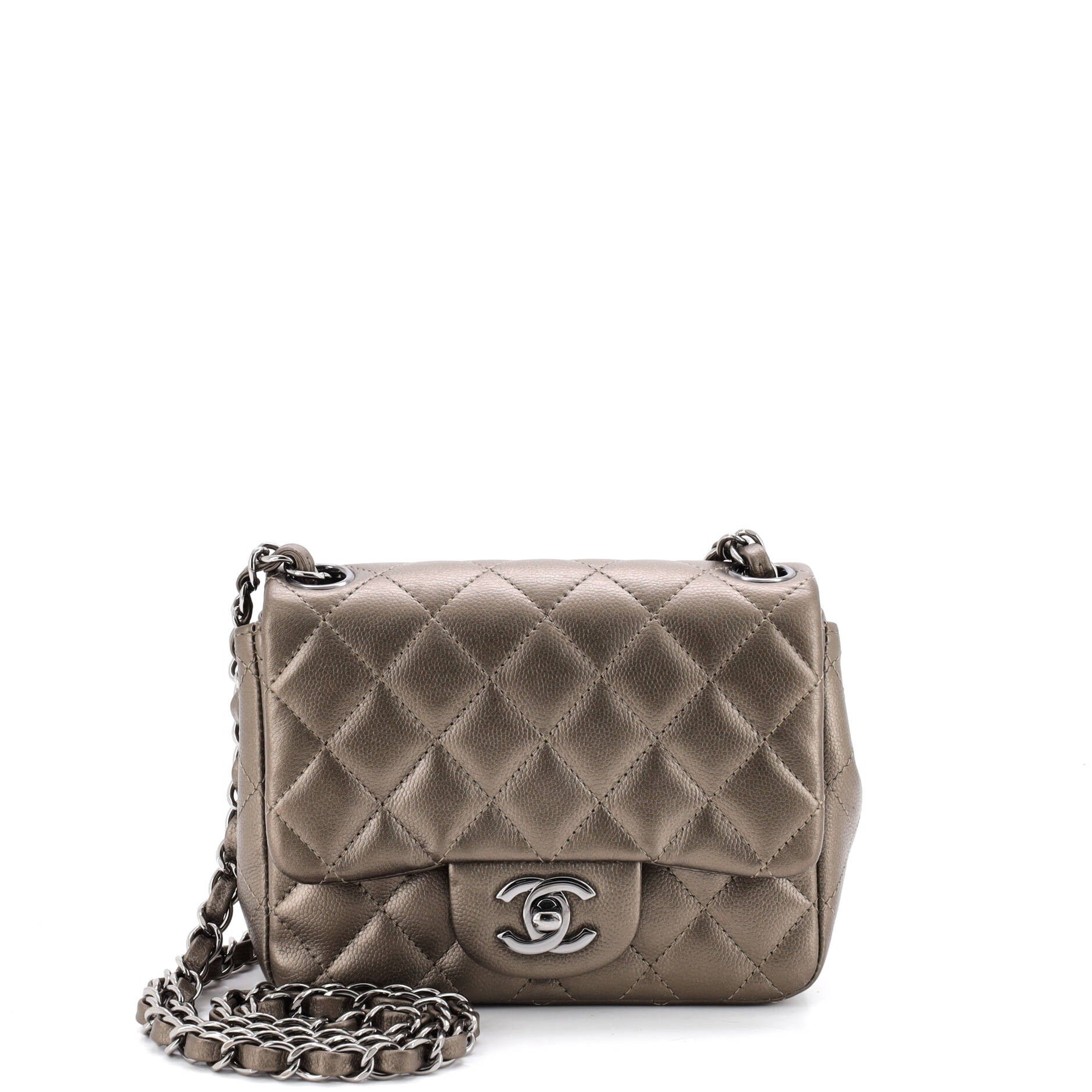 Square Classic Single Flap Bag Quilted Caviar Mini