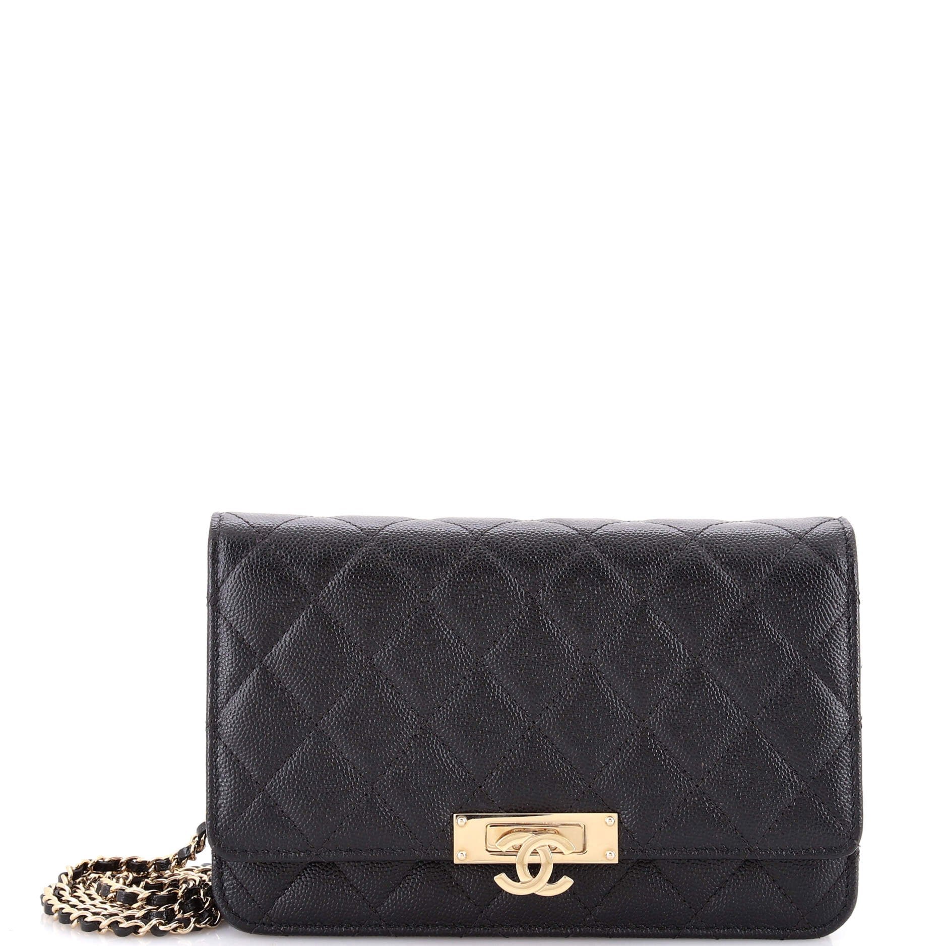 Golden Class Wallet on Chain Quilted Caviar
